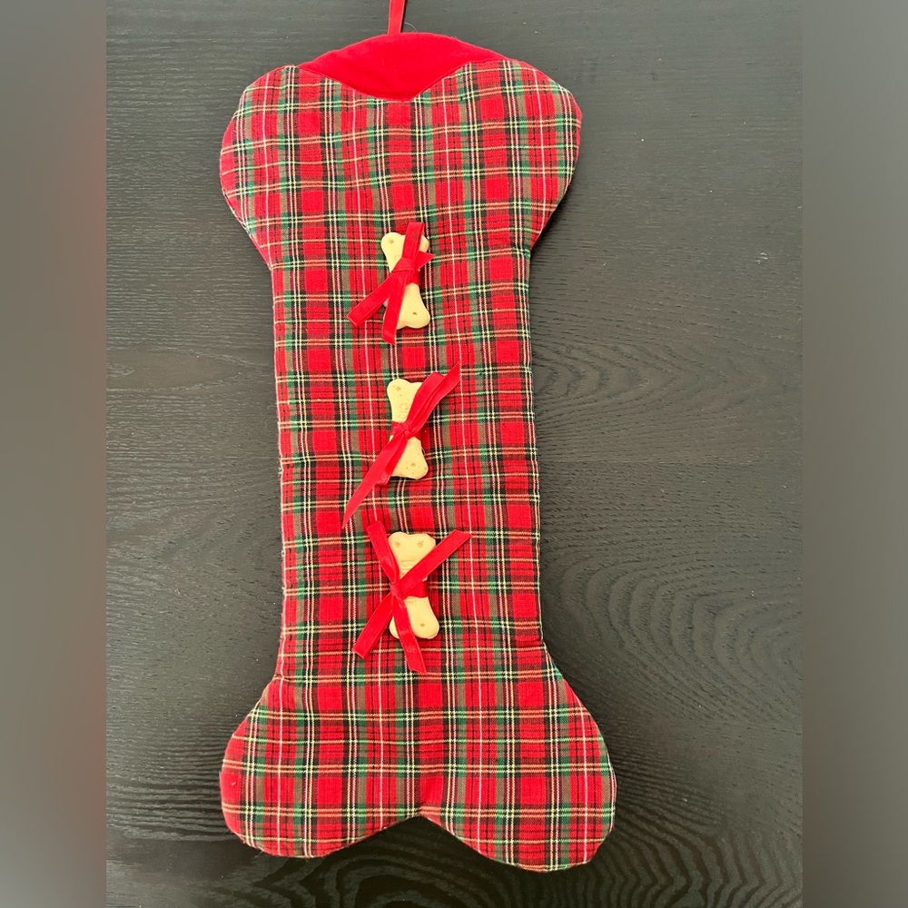 Bone shaped Dog Stocking Plaid